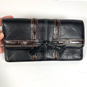 Brighton Leather Wallet Organizer Black & Brown Multiple Compartments Snap Close